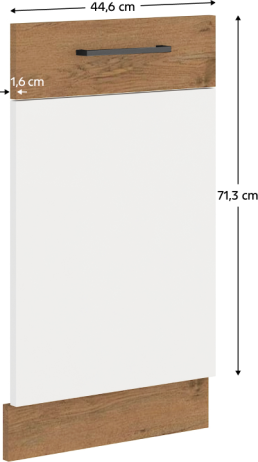 Dvířka VEGA ZM 713x446 na vestavnou myčku, dub lancelot / bílá extra vysoký lesk HG