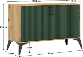 Komoda, dub artisan/tmavě zelená, LUGON 2D LU2