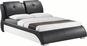 Manželská postel, s roštem, ekokůže černo/bílá, 160x200, TORENZO