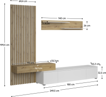Obývací stěna, bílá/dub artisan, REBEKA PLUS