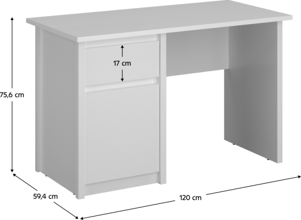PC stůl 1D1S/120, bílá, ERODIN
