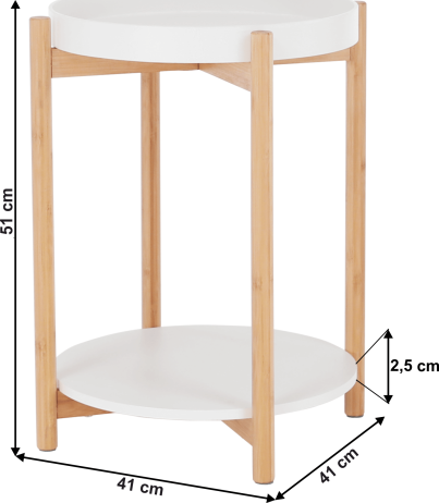 Příruční stolek s odnímatelnou tácem, bílá / přírodní, KABRA