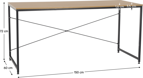 Psací stůl, dub / černá, 150x60 cm, MELLORA