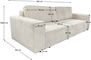 Rozkládací pohovka, smetanová, HARPERA BIG SOFA