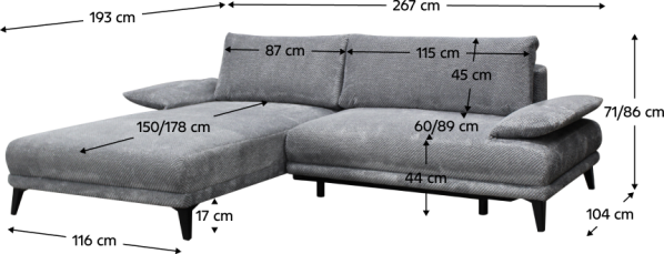 Rozkládací sedací souprava ERIN šedá, levá