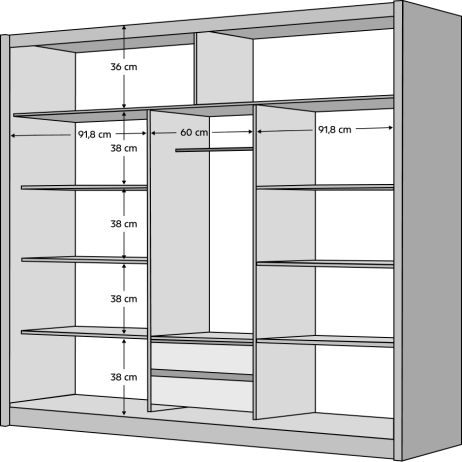 Skříň s posuvnými dveřmi, bílá/dub craft, 250x215 cm, LADDER