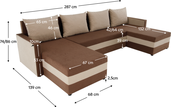 Univerzální sedací souprava PAULITA U hnědá/béžová