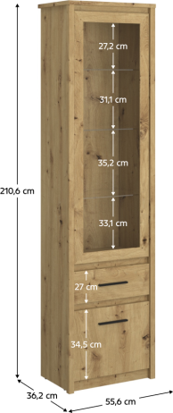 Vitrína 1D1W1S, dub artisan, AIRON